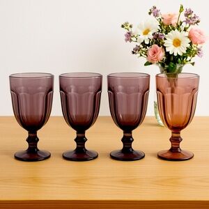 LIBBEY GLASS COMPANY SET OF 4 VIOLET (DARK PURPLE) 16 OUNCE ICE TEA GOBLETS